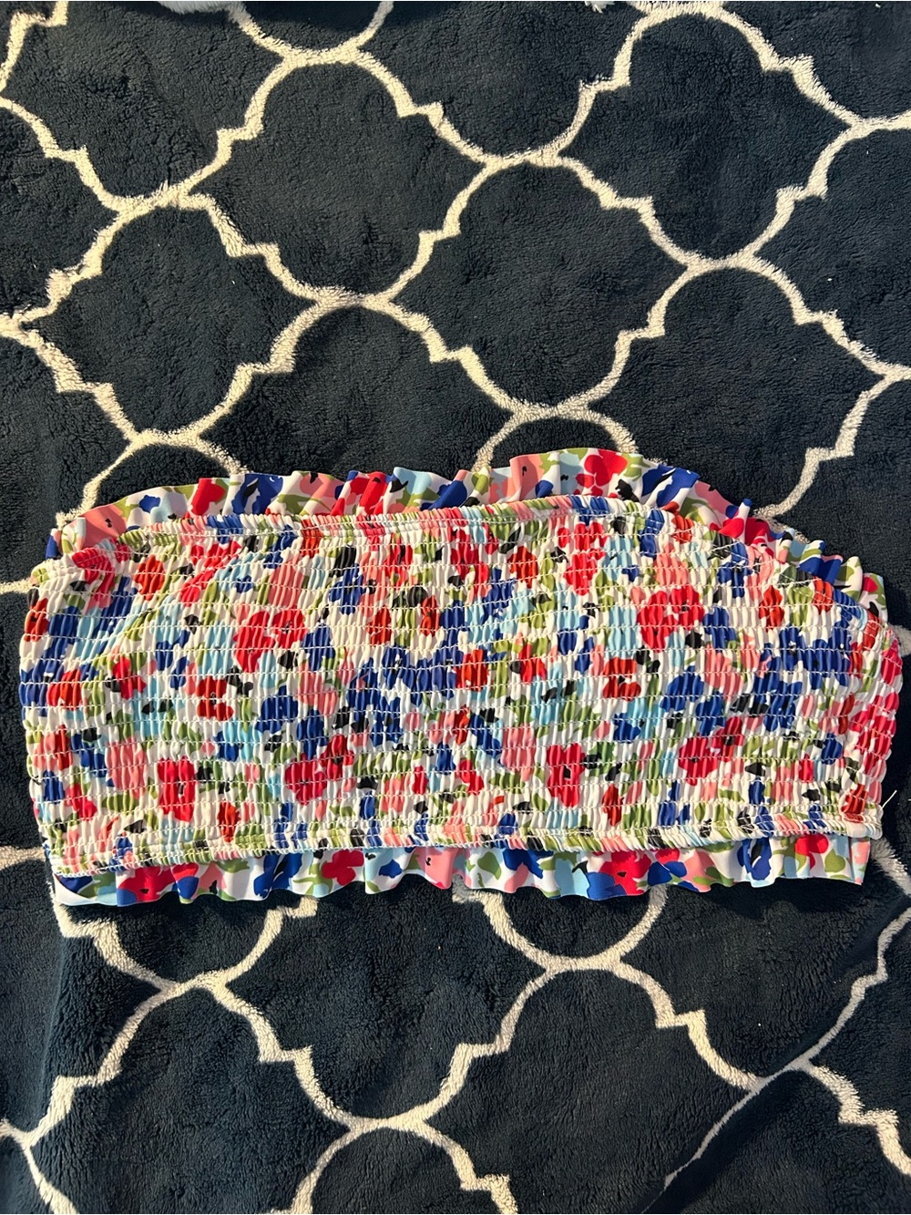 SHEIN Multicolor Floral Smocked Bandeau Bikini Top